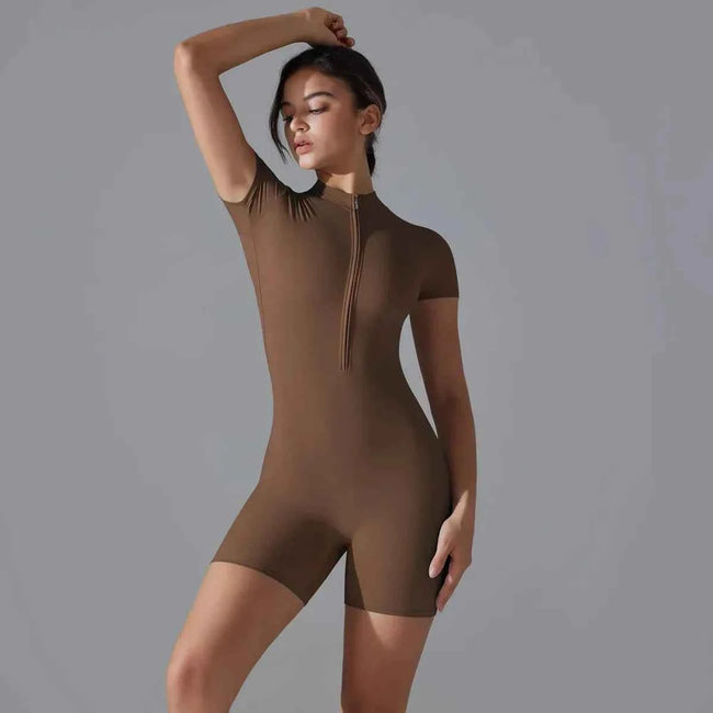 Yoga Set Women's Jumpsuits One-Piece Suit Zipper Short Sleeve Gym Push Up Workout Clothes Fitness Bodysuit Sportswear Tracksuit