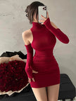 High Neck Pleated Bodycon Dress