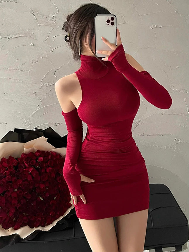 High Neck Pleated Bodycon Dress
