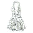 Retro Polka Dot Deep V Halter Mini Dress