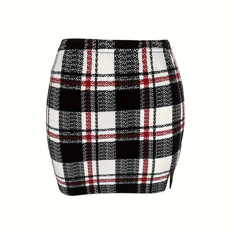 Plus Size Plaid Pencil Mini Skirt