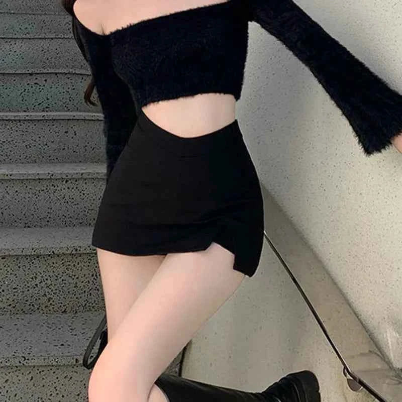 High Waist Slit A-Line Mini Skirt