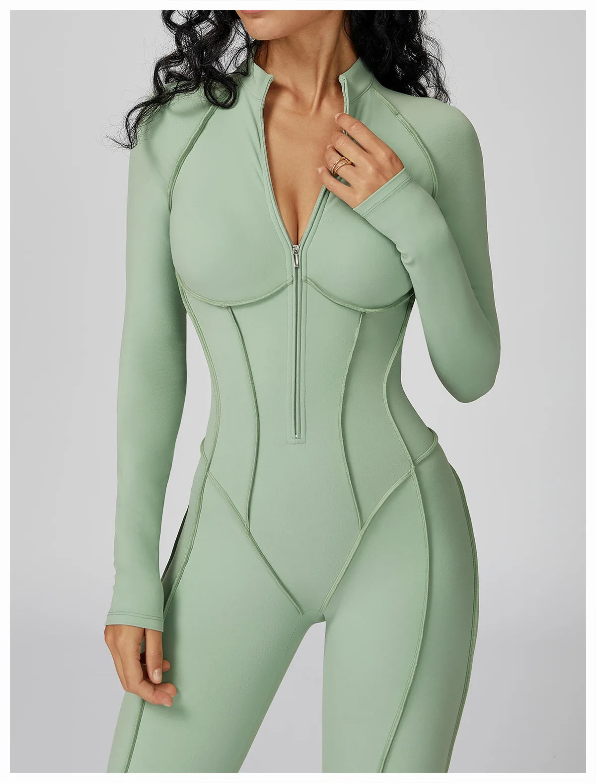 Long Sleeve Zipper Yoga Bodysuit One-Piece Tracksuit
