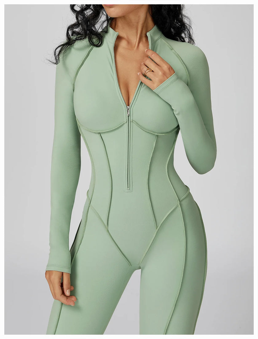 Long Sleeve Zipper Yoga Bodysuit One-Piece Tracksuit