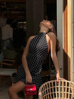 Polka Dot Backless Halter Mini Dress