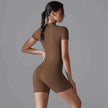 Yoga Set Women's Jumpsuits One-Piece Suit Zipper Short Sleeve Gym Push Up Workout Clothes Fitness Bodysuit Sportswear Tracksuit