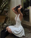 Retro Polka Dot Deep V Halter Mini Dress