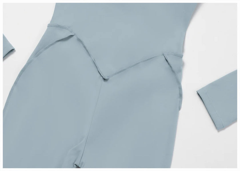 Long Sleeve Zipper Yoga Bodysuit One-Piece Tracksuit
