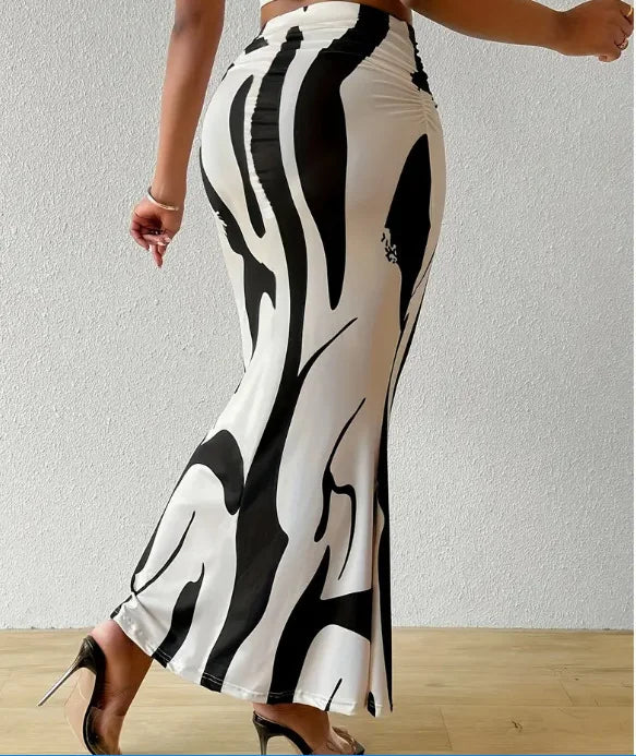 Zebra Print Pleated Midi Skirt