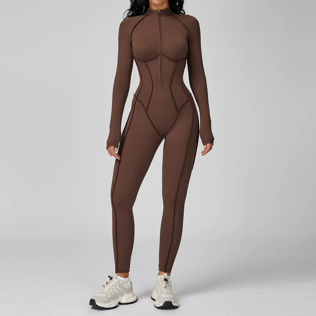 Long Sleeve Zipper Yoga Bodysuit One-Piece Tracksuit