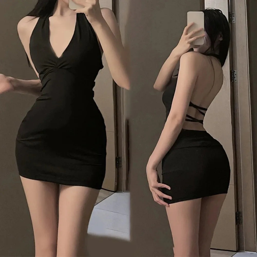 Halter Backless Wrap Mini Dress