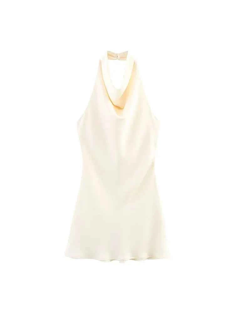 Satin Backless Halter Mini Dress
