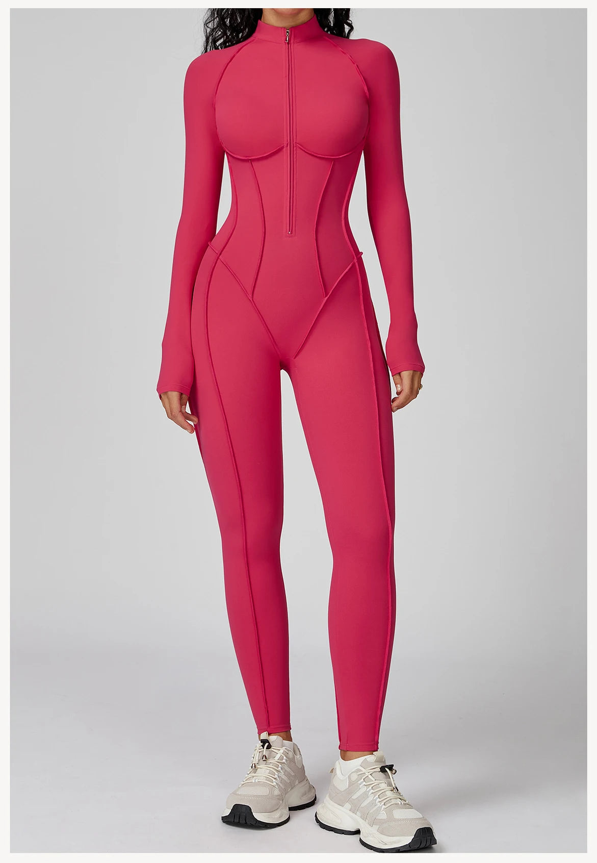 Long Sleeve Zipper Yoga Bodysuit One-Piece Tracksuit