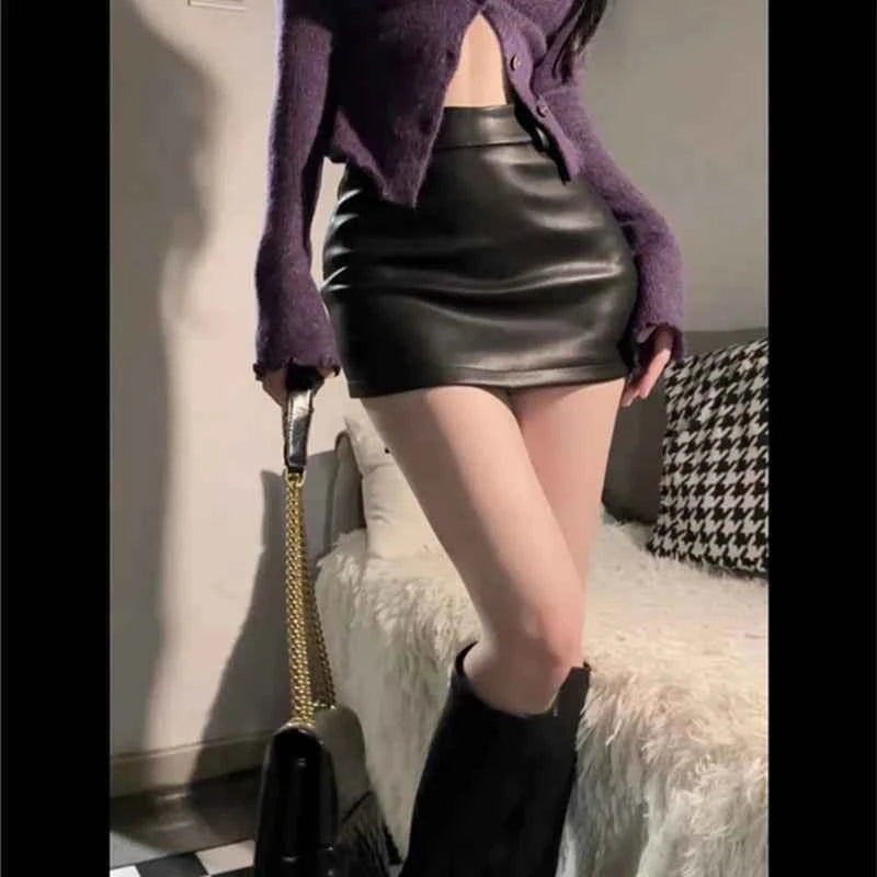 PU Leather High Waist Mini Skirt