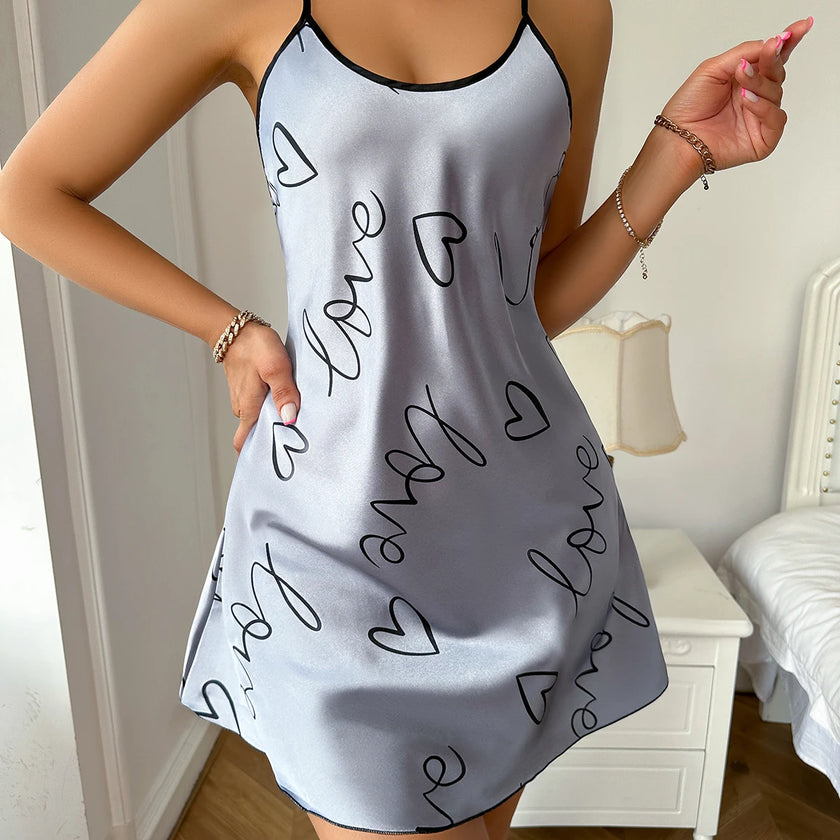 Heart Letter Print Spaghetti Strap Sleepwear