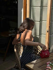 Polka Dot Backless Halter Mini Dress