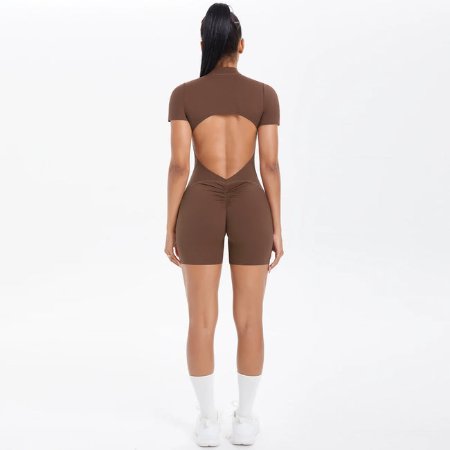 Backless Hollow-Out Push-Up Zipper Yoga Jumpsuit