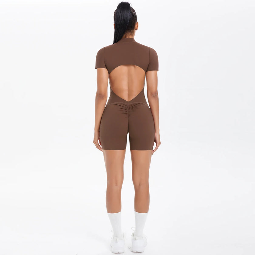 Backless Hollow-Out Push-Up Zipper Yoga Jumpsuit