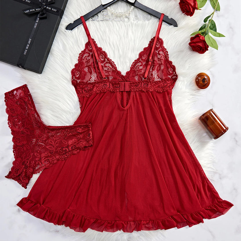 Sheer Lace Lingerie & Panty Set
