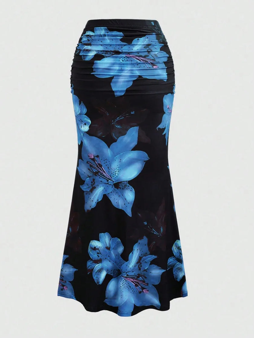 Zebra Print Pleated Midi Skirt