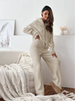 Solid Color Hooded Knitted Lounge Set for Women – Autumn Winter Two-Piece Outfit