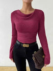 Cowl Neck Ribbed Knit Top