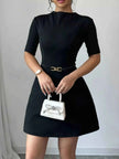 Mock Neck Short Sleeve Mini Dress