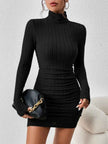 Turtleneck Ribbed Bodycon Mini Dress