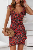 Printed Ruffled Sweetheart Neck Mini Dress