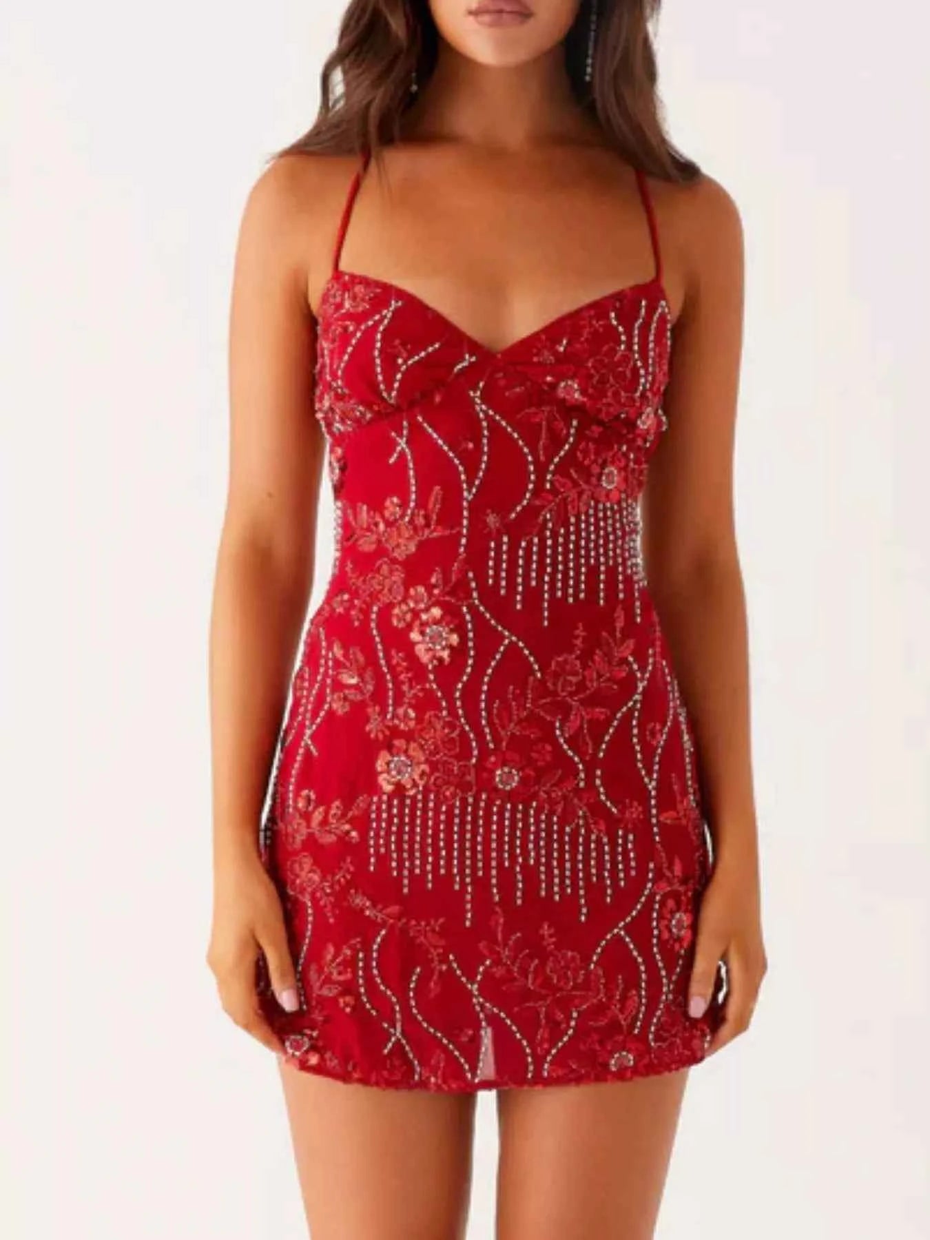 Beaded Floral Mini Dress
