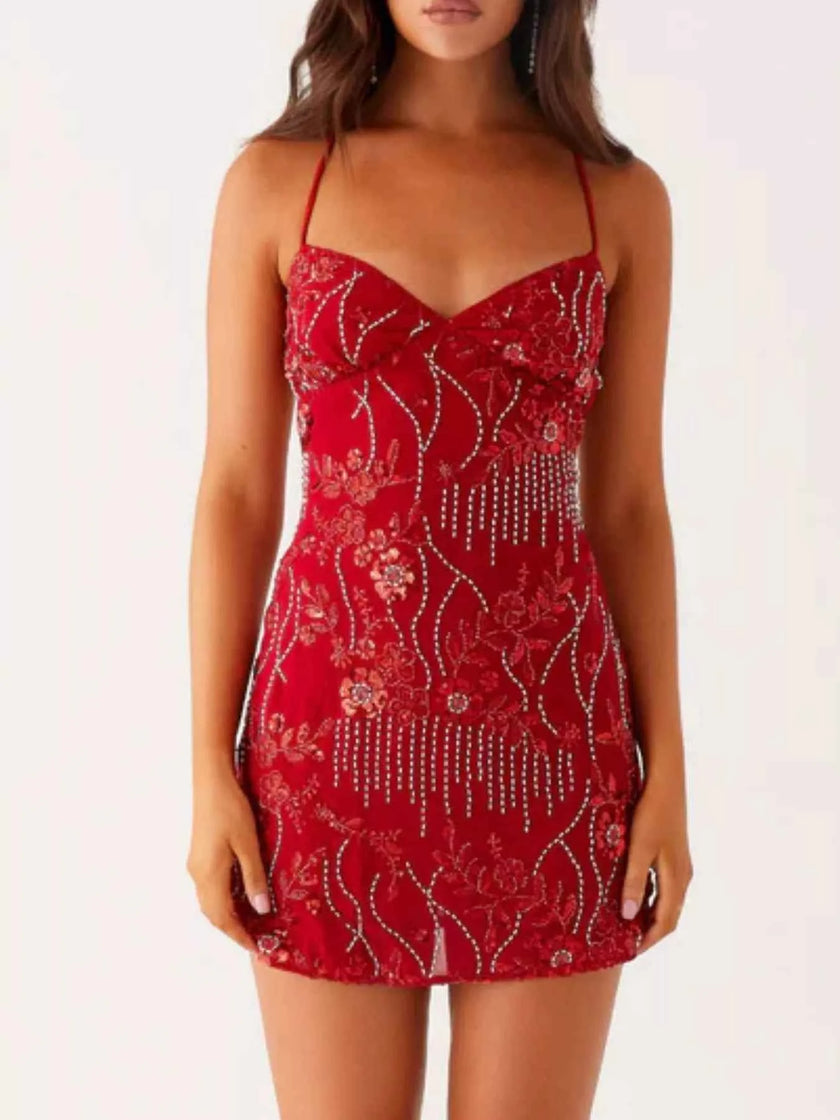 Beaded Floral Mini Dress