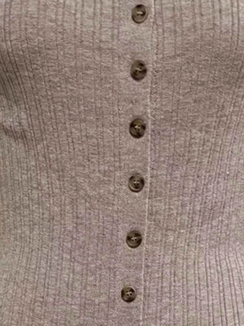 Ribbed Button-Front Bodycon Sweater Dress