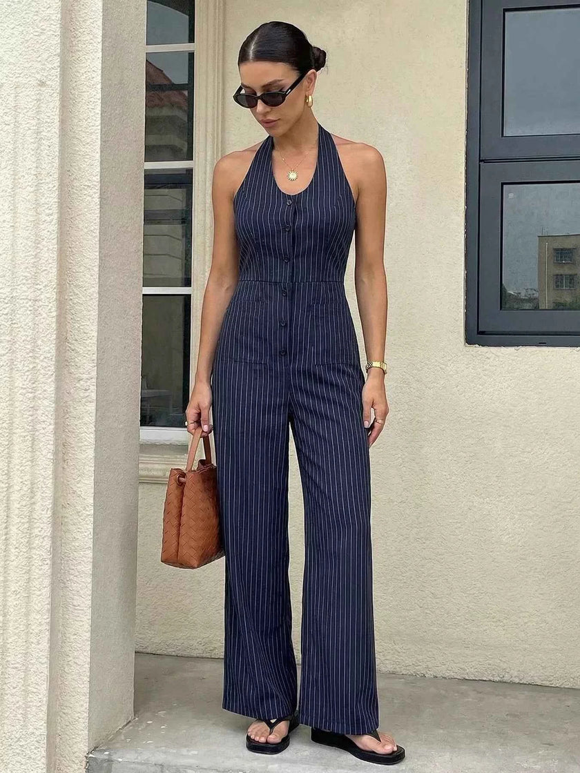 Striped Halter Neck Jumpsuit