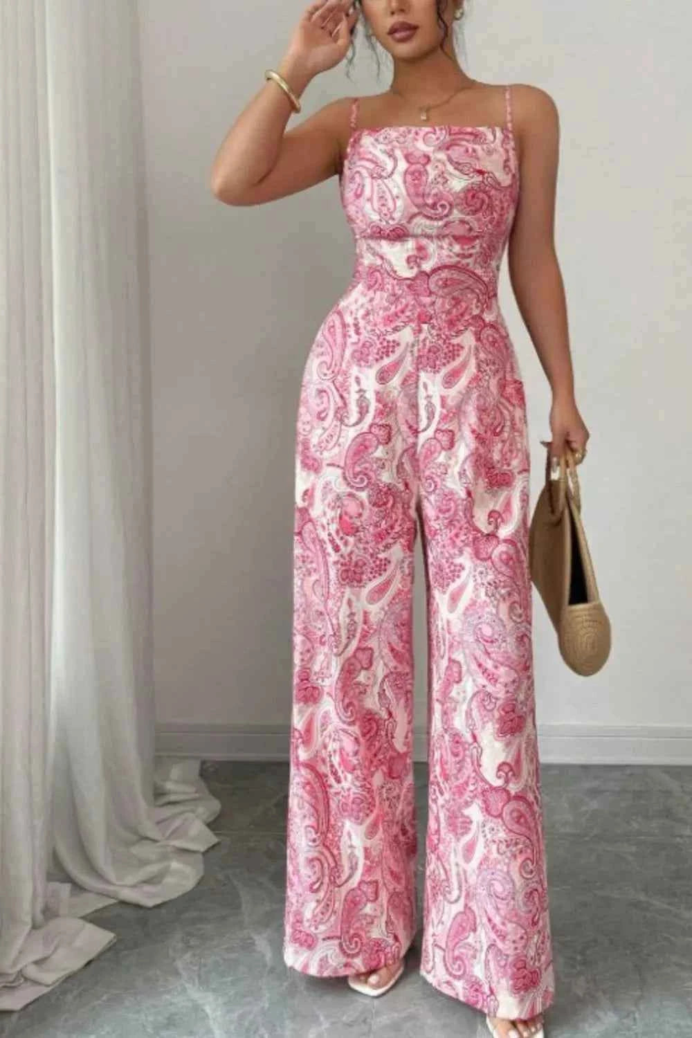 Paisley Print Wide Leg Jumpsuit