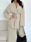 Front Tied Shirt and Wide-Leg Pants Set