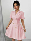 Double-Breasted Pleated Blazer Dress