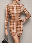 Long Sleeve Plaid Bodycon Mini Dress