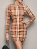 Long Sleeve Plaid Bodycon Mini Dress