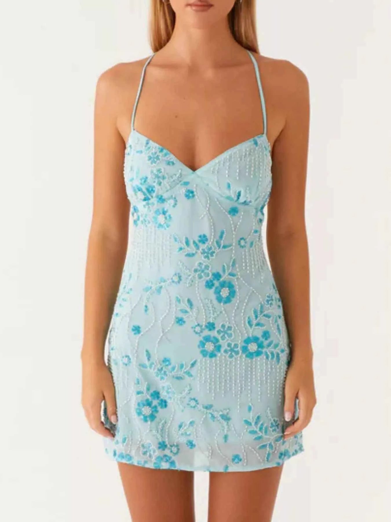 Beaded Floral Mini Dress