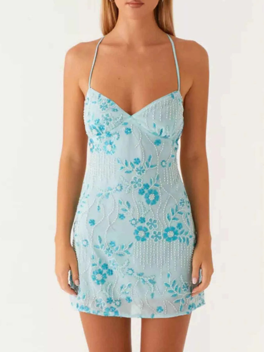 Beaded Floral Mini Dress
