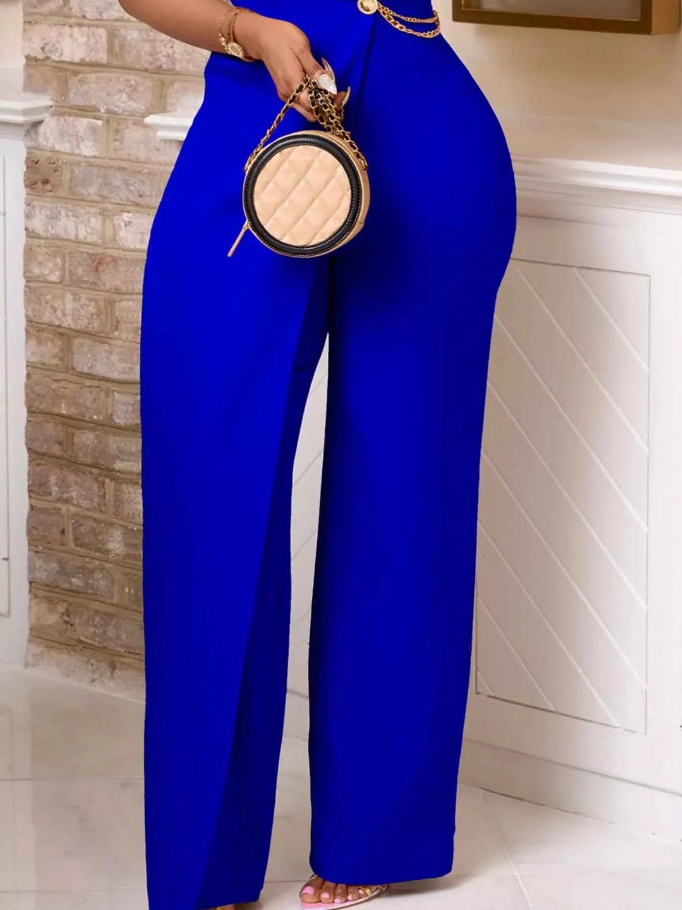 Full Size Asymmetrical Sleeveless Blazer Style Wide Leg Jumpsuit Plus Size