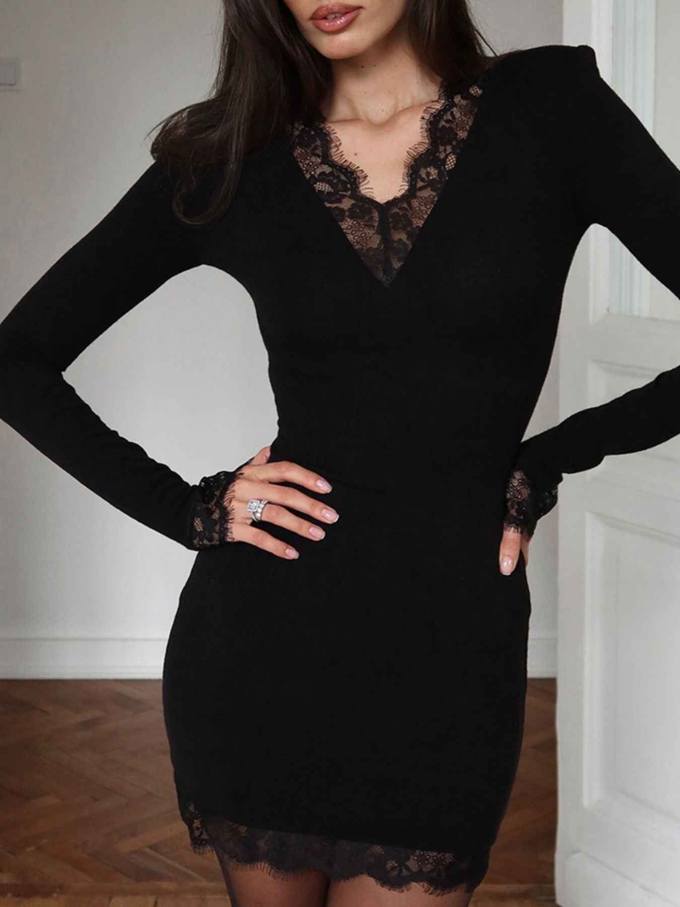 Lace Trim Bodycon Mini Dress