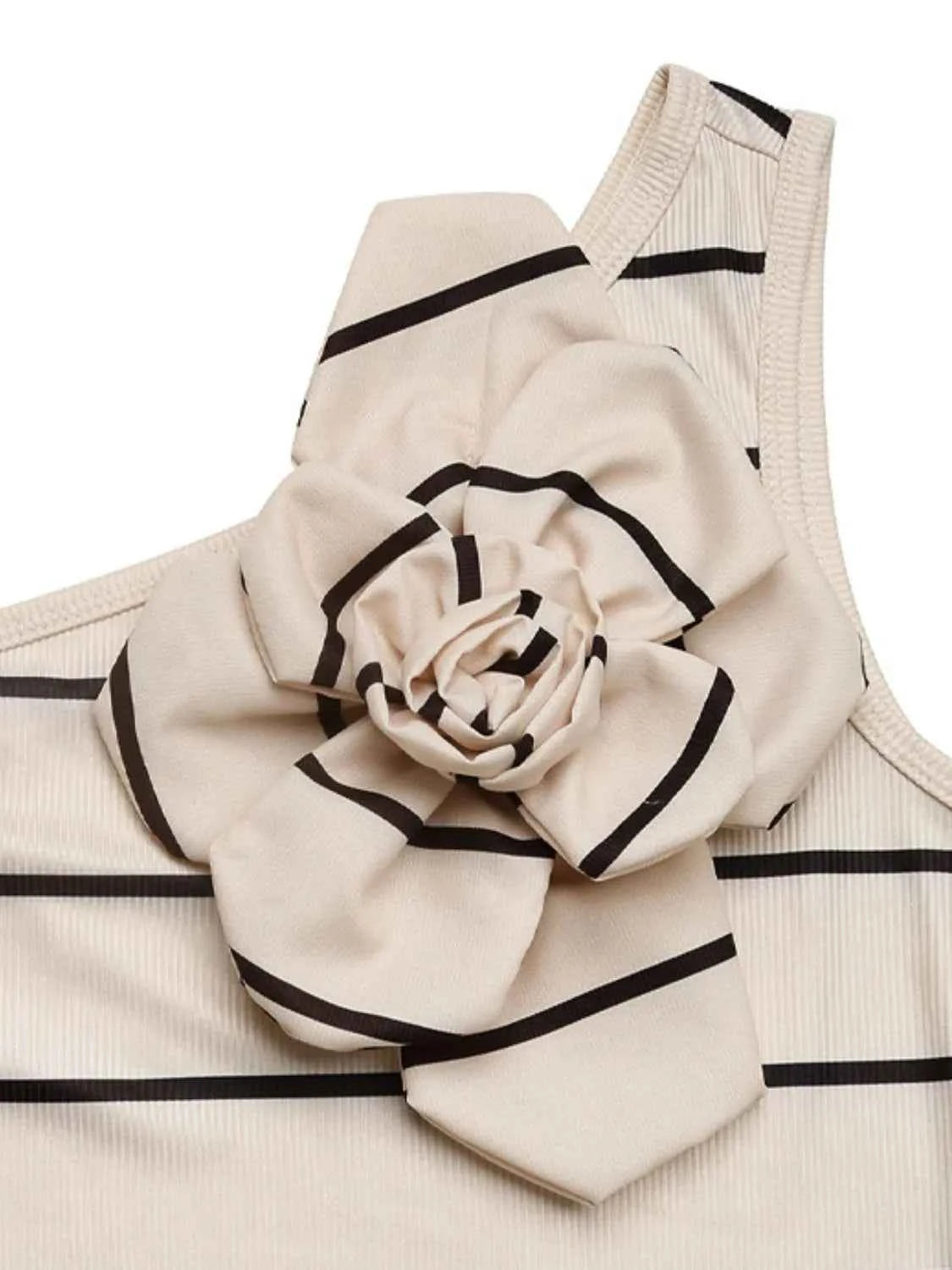 Flower Striped Single Shoulder Dress