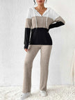 Color Block Half Zip Hooded Top and Pants Set