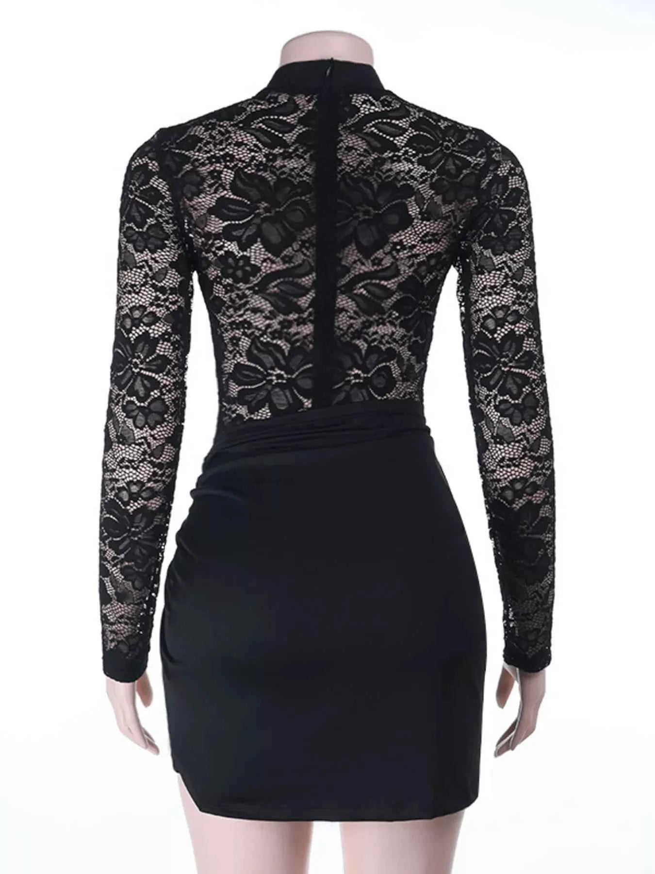 Lace Long Sleeve Bodycon Mini Dress