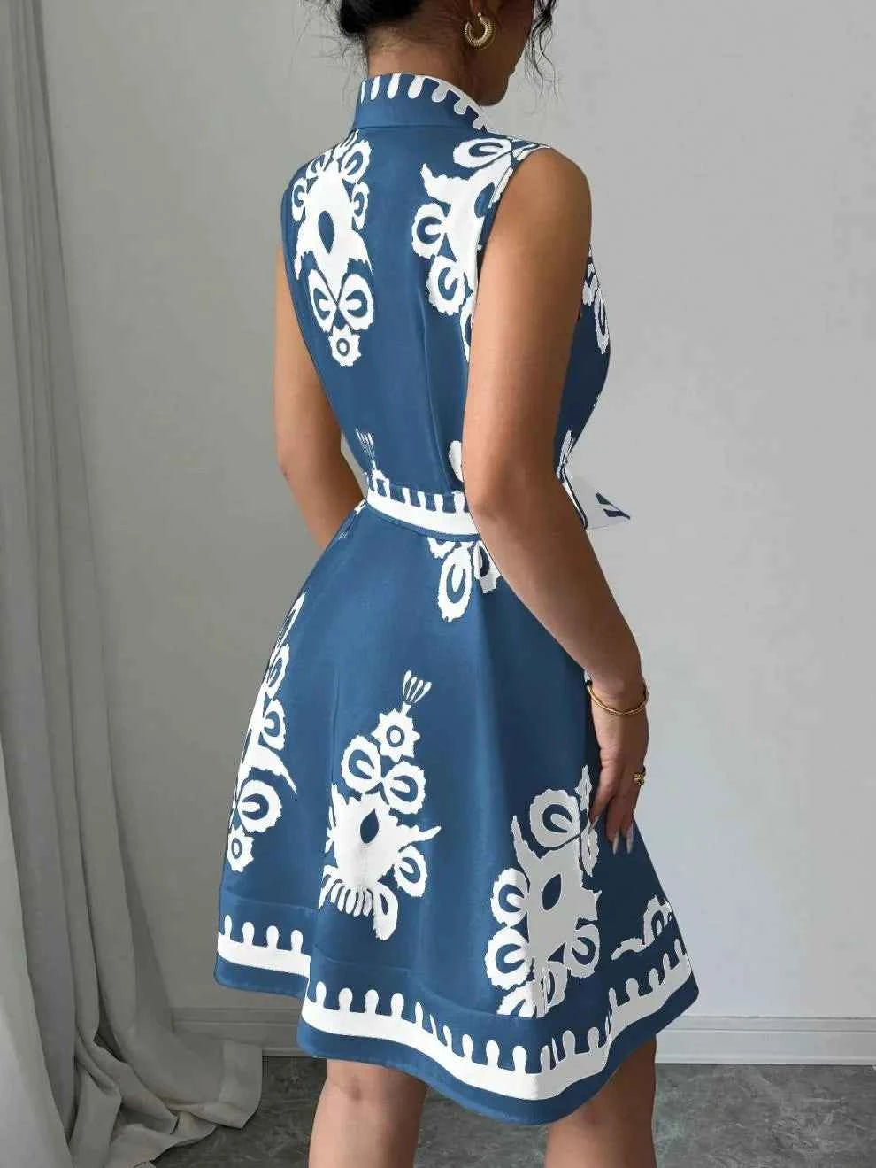 Printed Sleeveless Button Front Dress