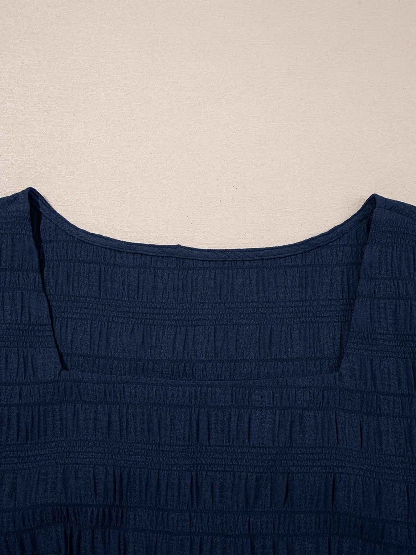 Textured Square Neck Top and Shirred High Waist Shorts Set