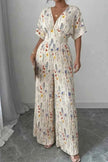 Floral Print Wide Leg Pleated Jumpsuit