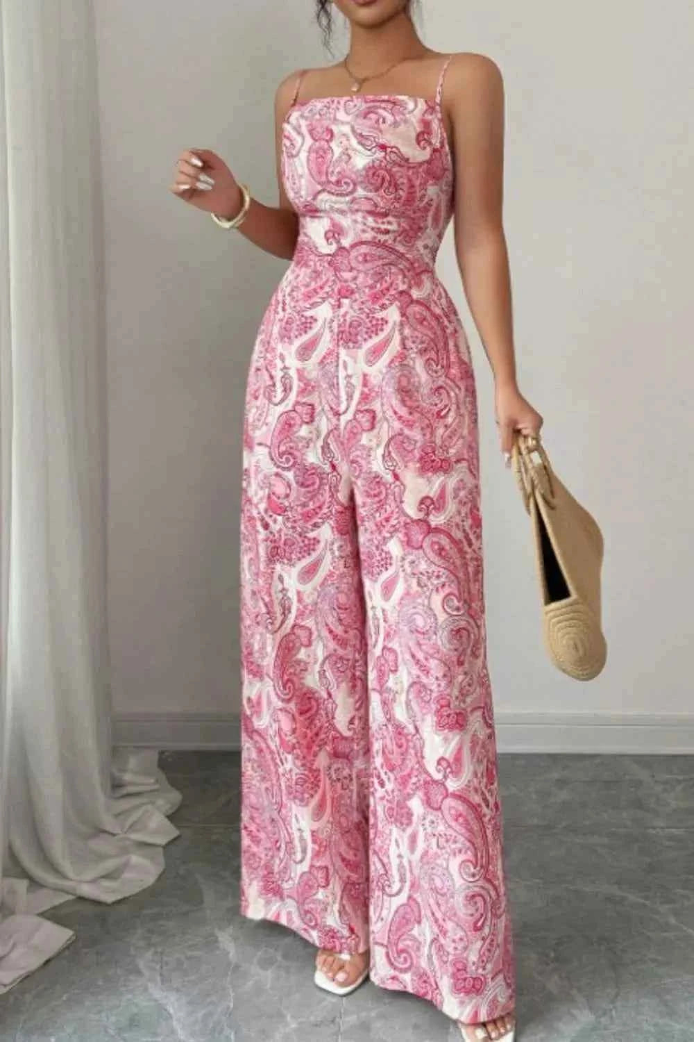 Paisley Print Wide Leg Jumpsuit