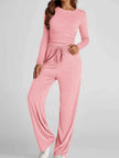 Round Neck Long Sleeve Top and Pants Set